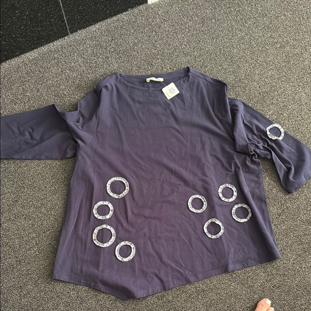 Redwood Court Navy Women's Plus Size Top with Circle Accents- Plus Size 2X